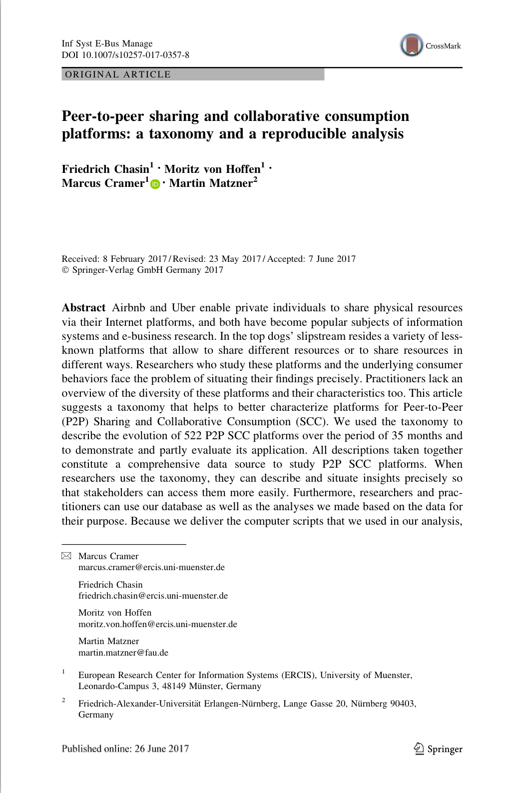 Towards entry "Peer-to-peer Sharing and Collaborative Consumption Platforms: A Taxonomy and a Reproducible analysis"