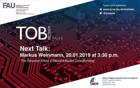 Towards entry "Don’t miss out the last TOBI Talk of the winter semester which will be on January 20th at 15:30 with yet another exciting topic: The Attraction Effect in Reward-Based Crowdfunding"